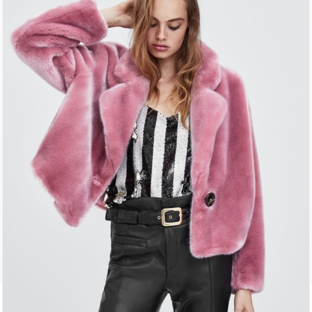 Zara Pink Faux Fur coat